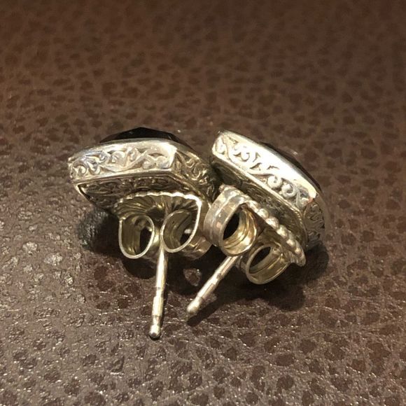 LOIS HILL Black Onyx Cushion Cut Checkerboard Sterling Silver Stud Earrings - Picture 6 of 15